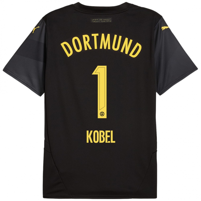 Uomo Maglia Gregor Kobel #1 Nero Giallo Kit Gara Away 2024/25 Maglietta