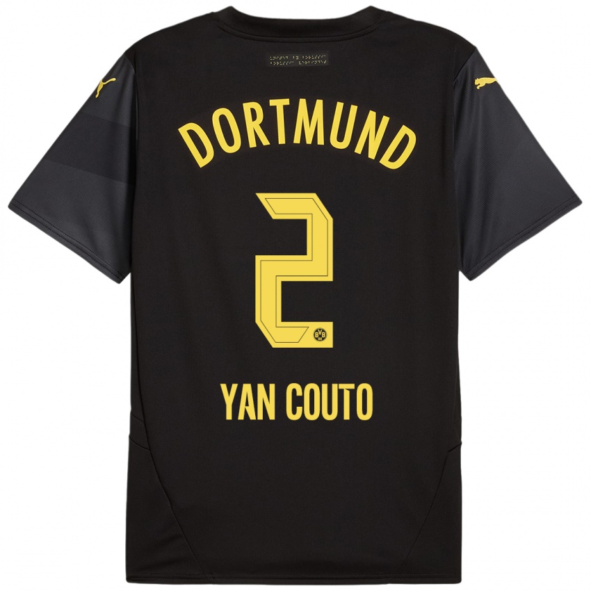 Uomo Maglia Yan Couto #2 Nero Giallo Kit Gara Away 2024/25 Maglietta