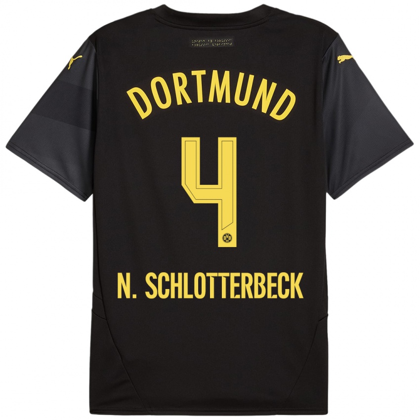 Uomo Maglia Nico Schlotterbeck #4 Nero Giallo Kit Gara Away 2024/25 Maglietta