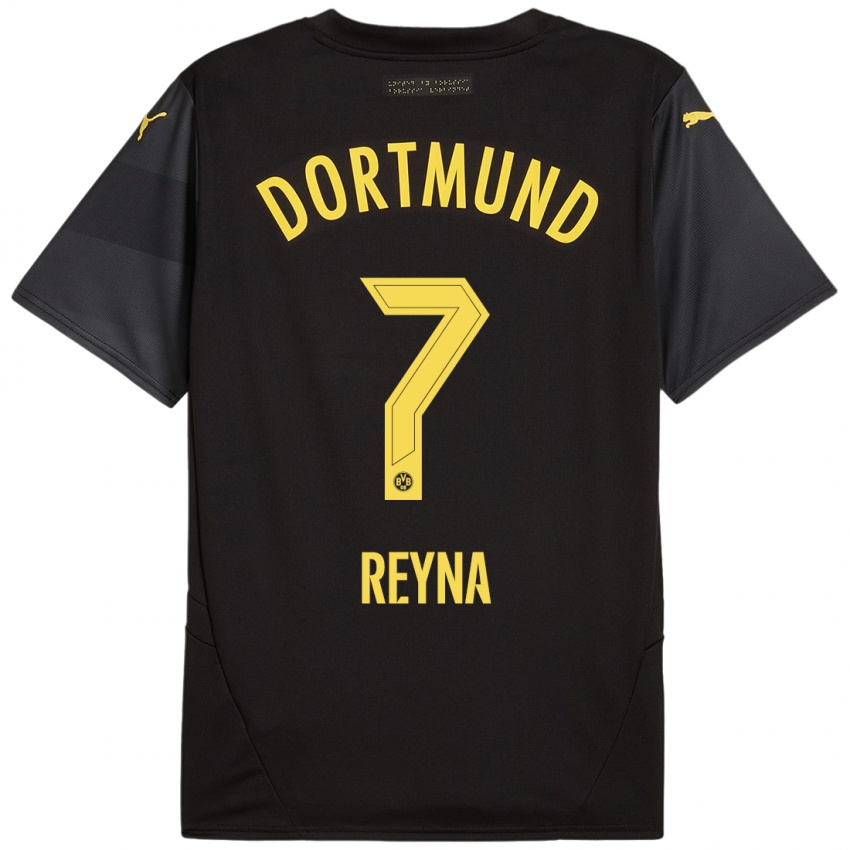 Uomo Maglia Giovanni Reyna #7 Nero Giallo Kit Gara Away 2024/25 Maglietta