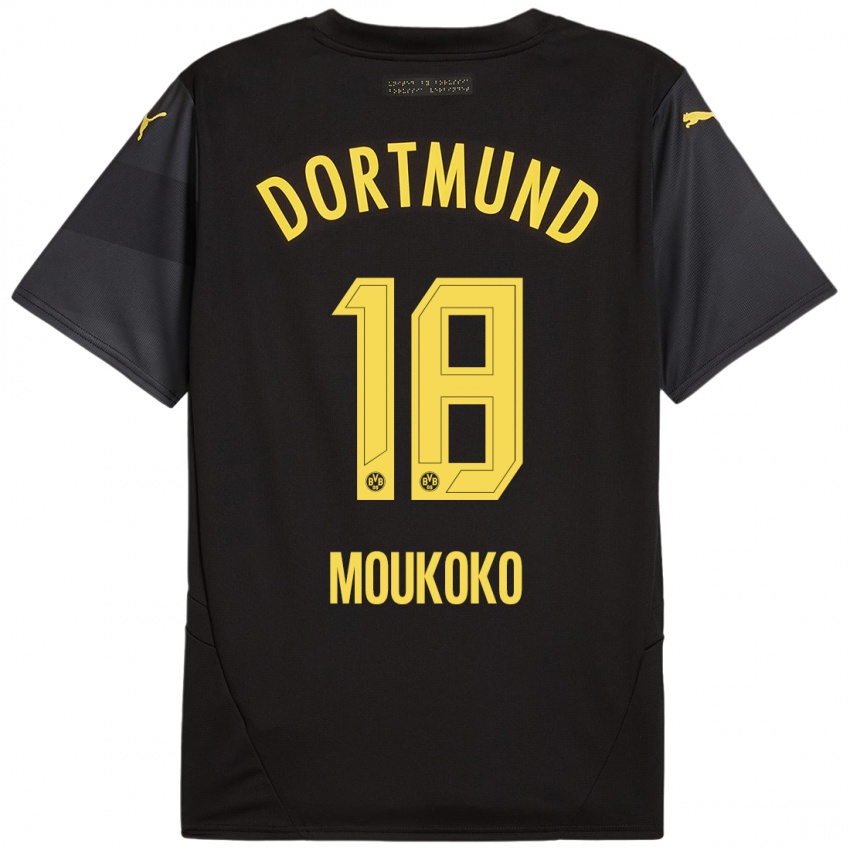 Uomo Maglia Youssoufa Moukoko #18 Nero Giallo Kit Gara Away 2024/25 Maglietta