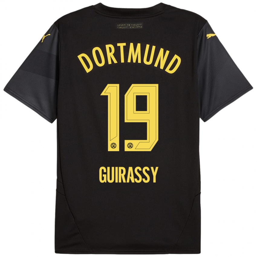 Uomo Maglia Serhou Guirassy #19 Nero Giallo Kit Gara Away 2024/25 Maglietta