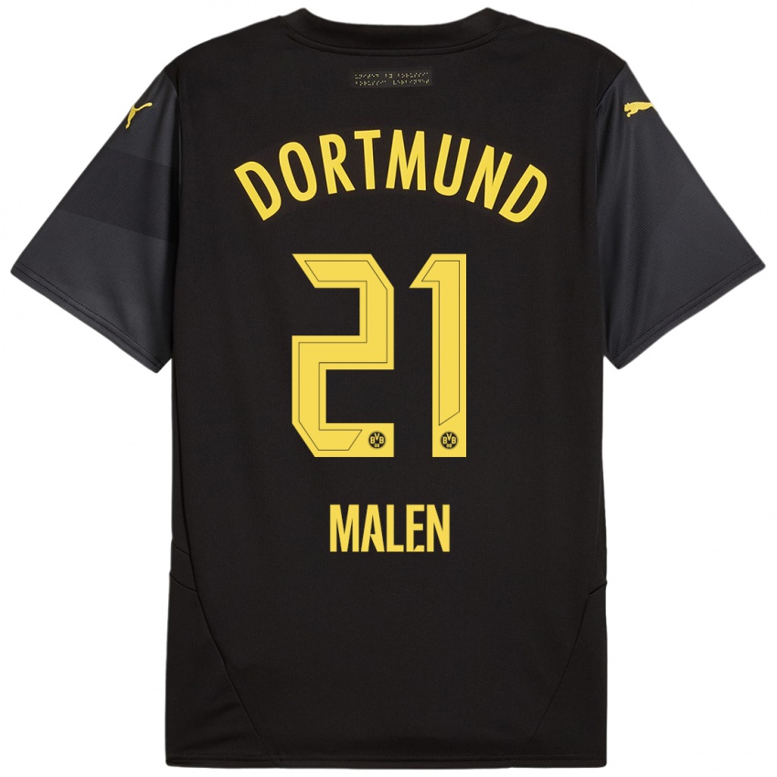 Uomo Maglia Donyell Malen #21 Nero Giallo Kit Gara Away 2024/25 Maglietta