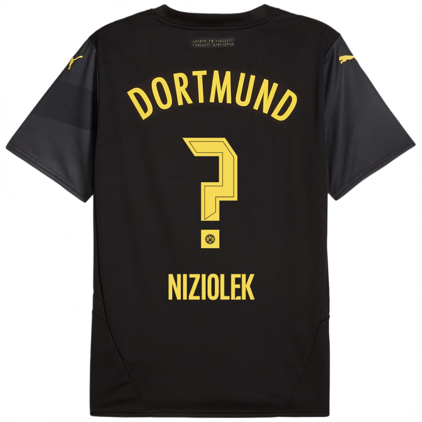 Uomo Maglia Alex Niziolek #0 Nero Giallo Kit Gara Away 2024/25 Maglietta