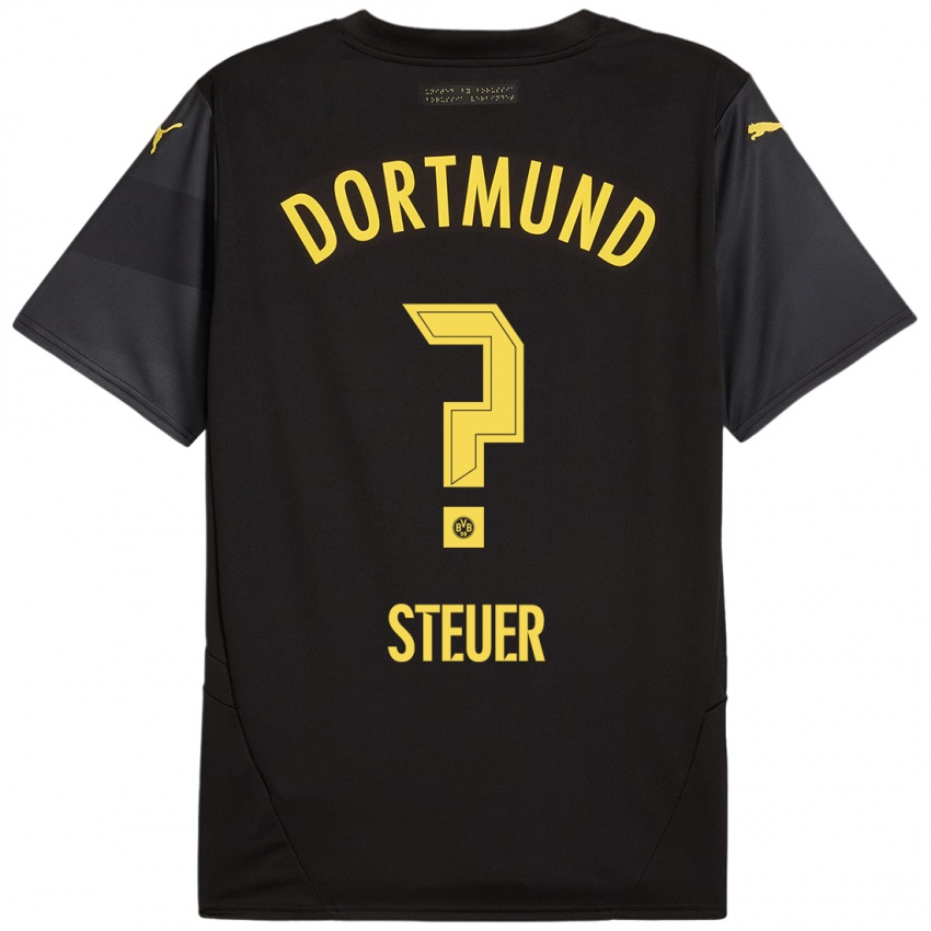 Uomo Maglia Etienne Steuer #0 Nero Giallo Kit Gara Away 2024/25 Maglietta