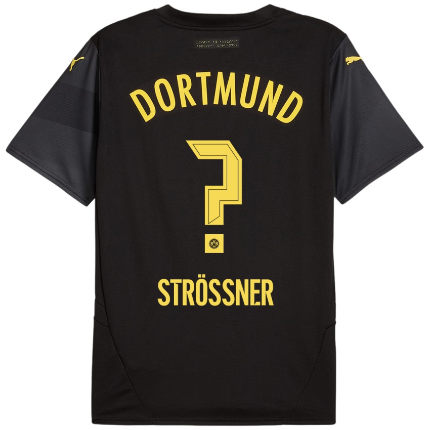 Uomo Maglia Lenni Strößner #0 Nero Giallo Kit Gara Away 2024/25 Maglietta