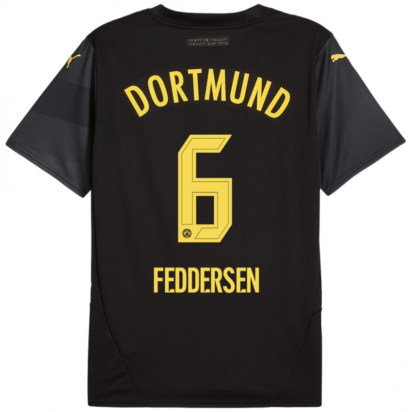 Uomo Maglia Jonas Feddersen #6 Nero Giallo Kit Gara Away 2024/25 Maglietta