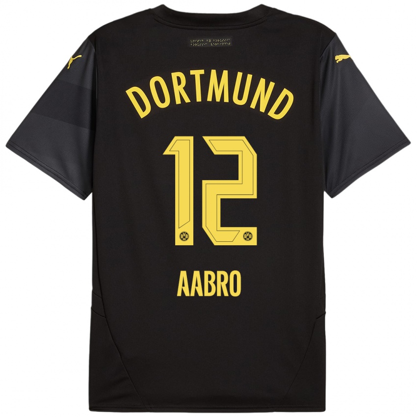 Uomo Maglia Gustav Aabro #12 Nero Giallo Kit Gara Away 2024/25 Maglietta