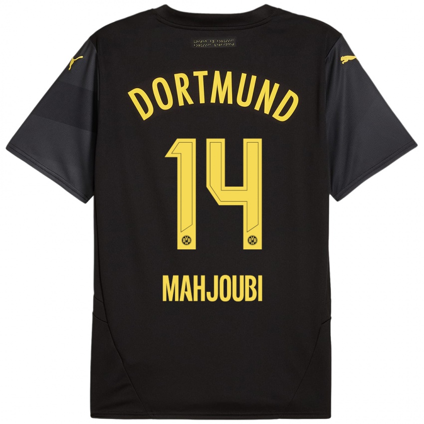 Uomo Maglia Anas Mahjoubi #14 Nero Giallo Kit Gara Away 2024/25 Maglietta