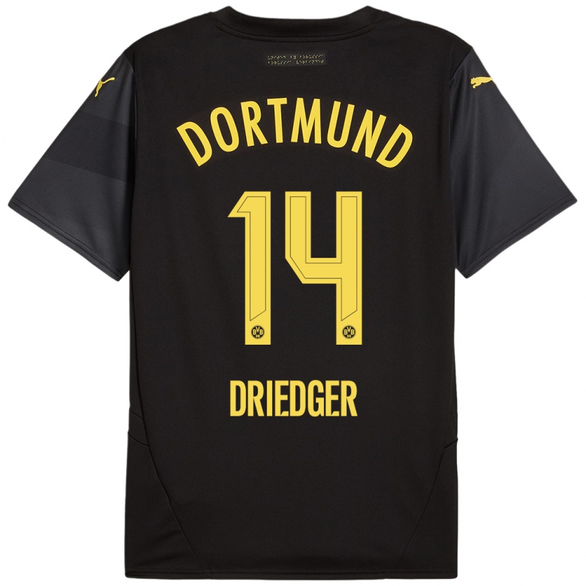 Uomo Maglia Julian Driedger #14 Nero Giallo Kit Gara Away 2024/25 Maglietta