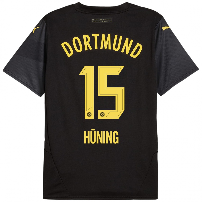 Uomo Maglia Ben Hüning #15 Nero Giallo Kit Gara Away 2024/25 Maglietta