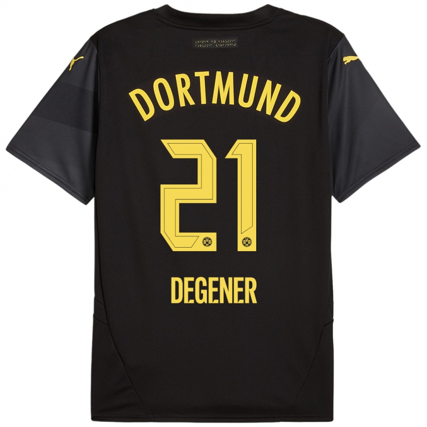 Uomo Maglia Tim Degener #21 Nero Giallo Kit Gara Away 2024/25 Maglietta