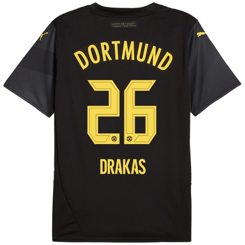 Uomo Maglia Babis Drakas #26 Nero Giallo Kit Gara Away 2024/25 Maglietta