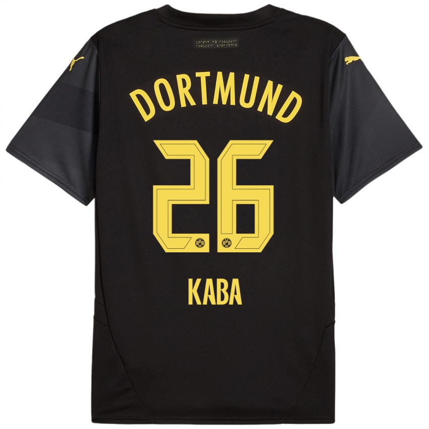 Uomo Maglia Mussa Kaba #26 Nero Giallo Kit Gara Away 2024/25 Maglietta