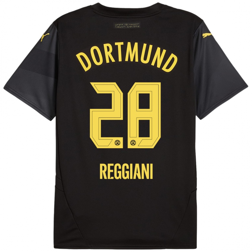 Uomo Maglia Luca Reggiani #28 Nero Giallo Kit Gara Away 2024/25 Maglietta