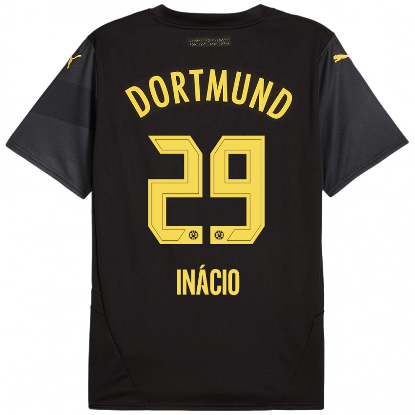 Uomo Maglia Samuele Inácio #29 Nero Giallo Kit Gara Away 2024/25 Maglietta