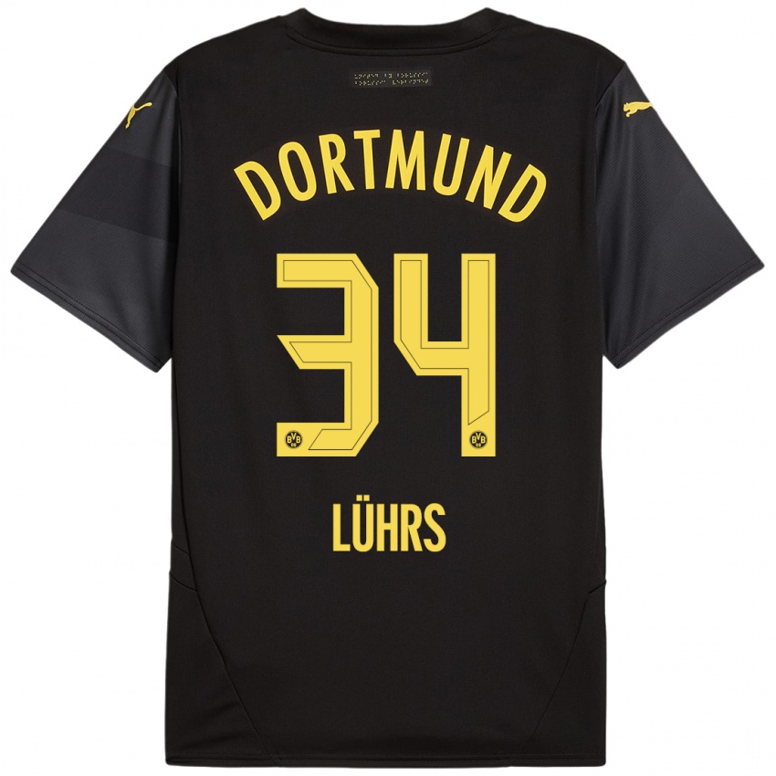 Uomo Maglia Yannik Lührs #34 Nero Giallo Kit Gara Away 2024/25 Maglietta