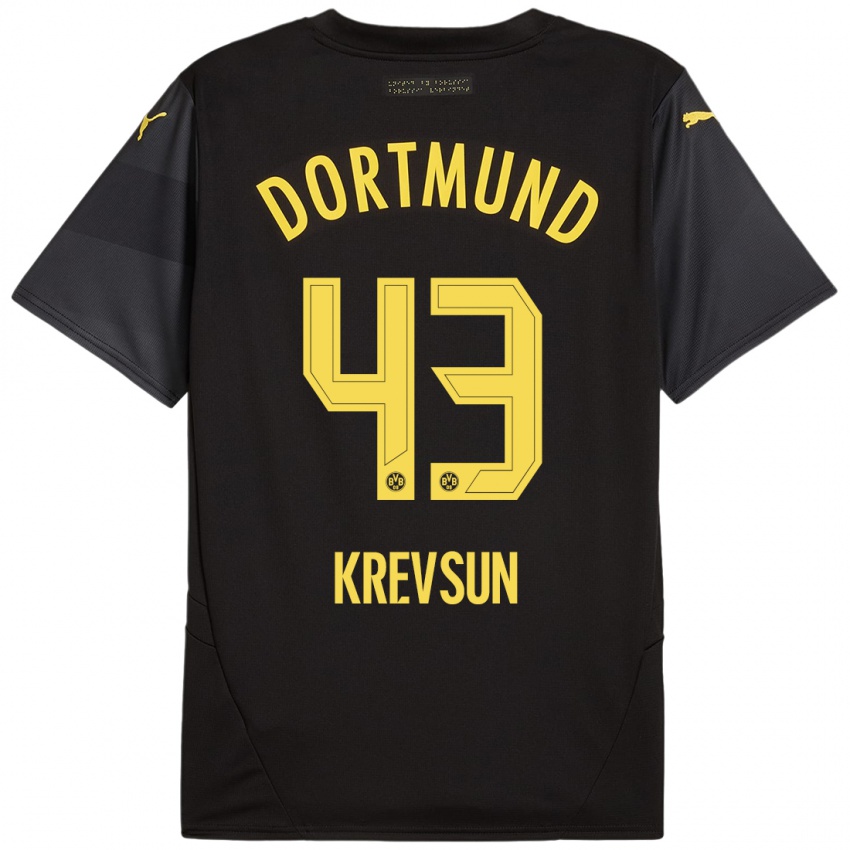 Uomo Maglia Danylo Krevsun #43 Nero Giallo Kit Gara Away 2024/25 Maglietta