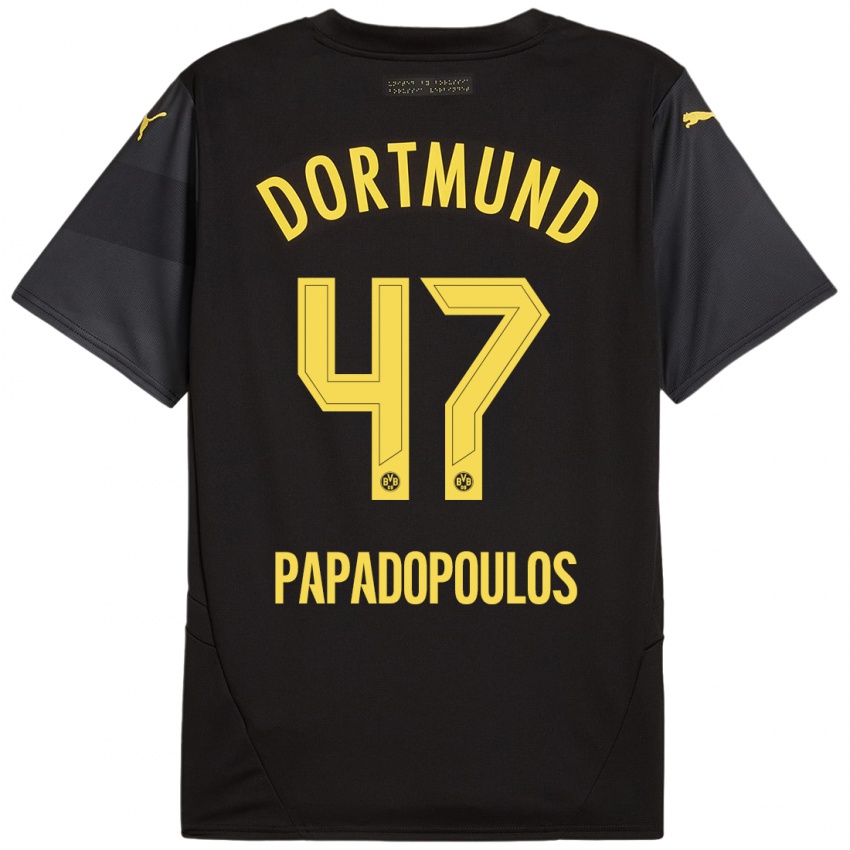 Uomo Maglia Antonios Papadopoulos #47 Nero Giallo Kit Gara Away 2024/25 Maglietta