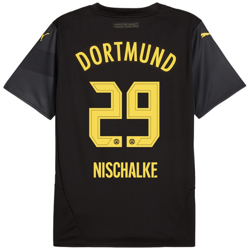 Uomo Maglia Jermain Nischalke #29 Nero Giallo Kit Gara Away 2024/25 Maglietta