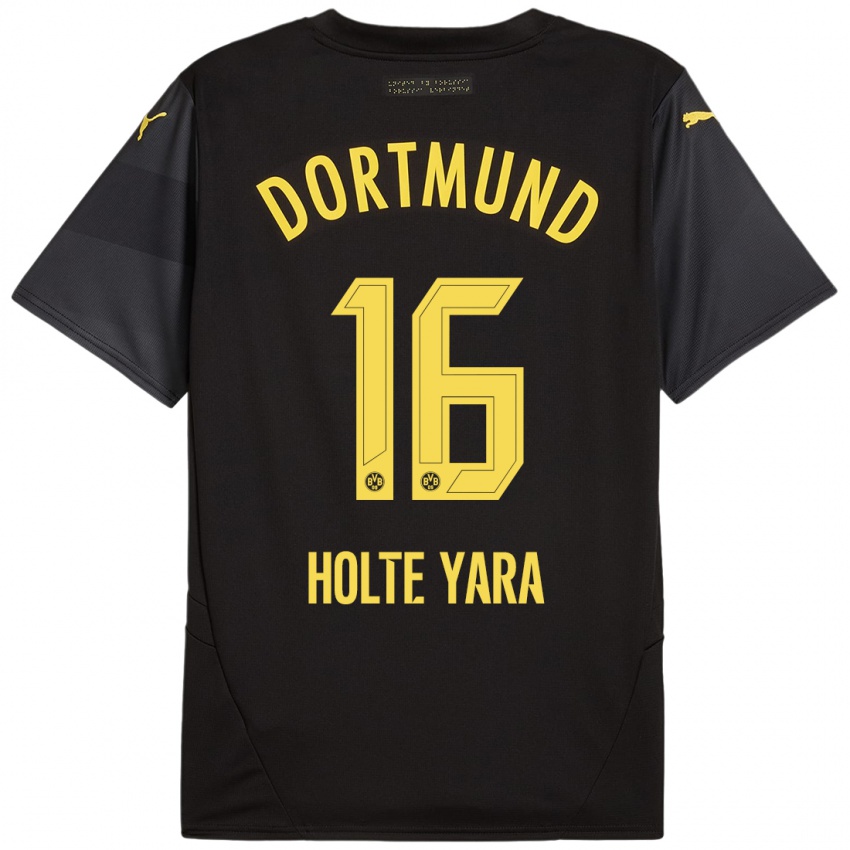 Uomo Maglia Ten Holte Yara #16 Nero Giallo Kit Gara Away 2024/25 Maglietta