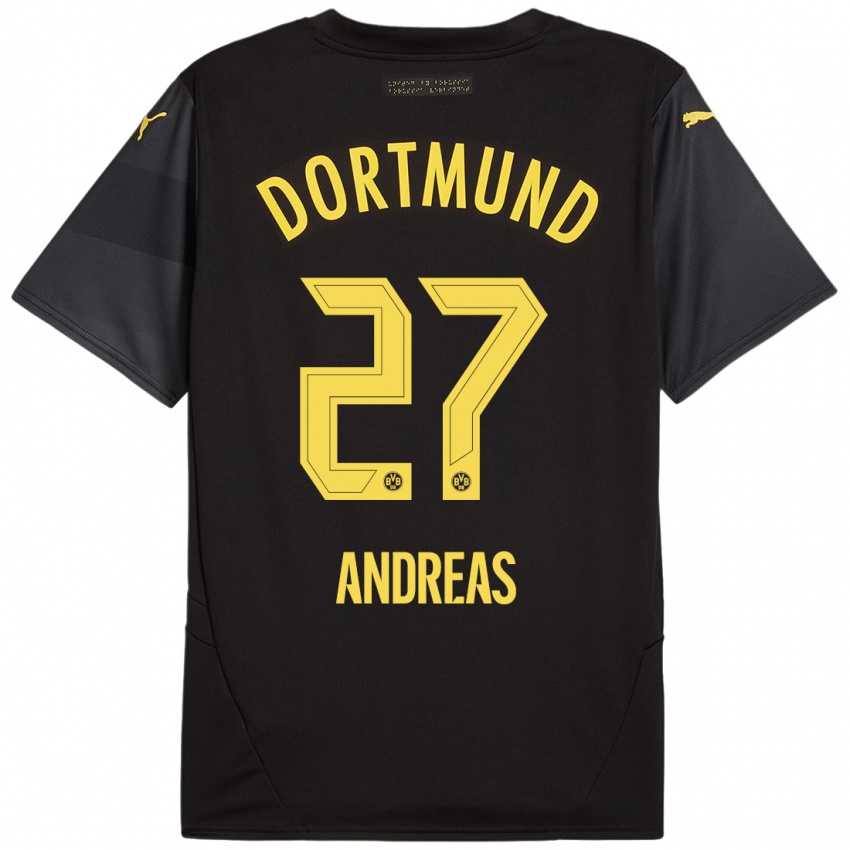 Uomo Maglia Kuno Andreas #27 Nero Giallo Kit Gara Away 2024/25 Maglietta