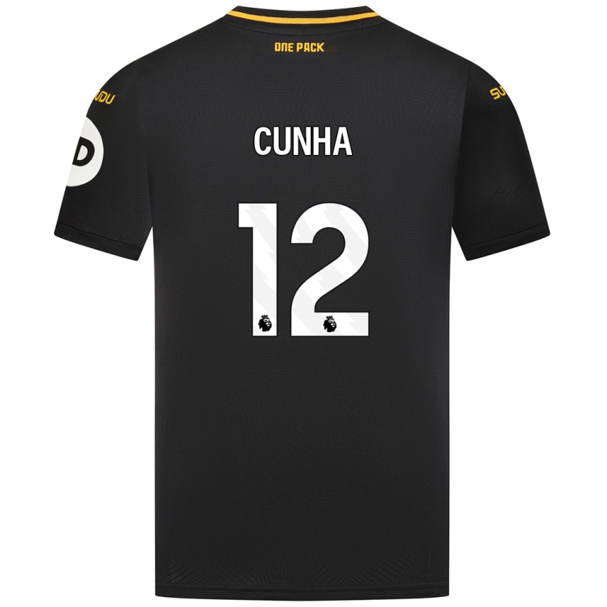 Uomo Maglia Matheus Cunha #12 Nero Kit Gara Away 2024/25 Maglietta