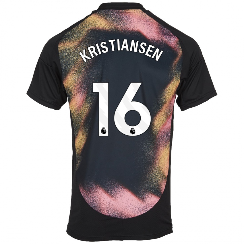 Uomo Maglia Victor Kristiansen #16 Nero Bianco Kit Gara Away 2024/25 Maglietta