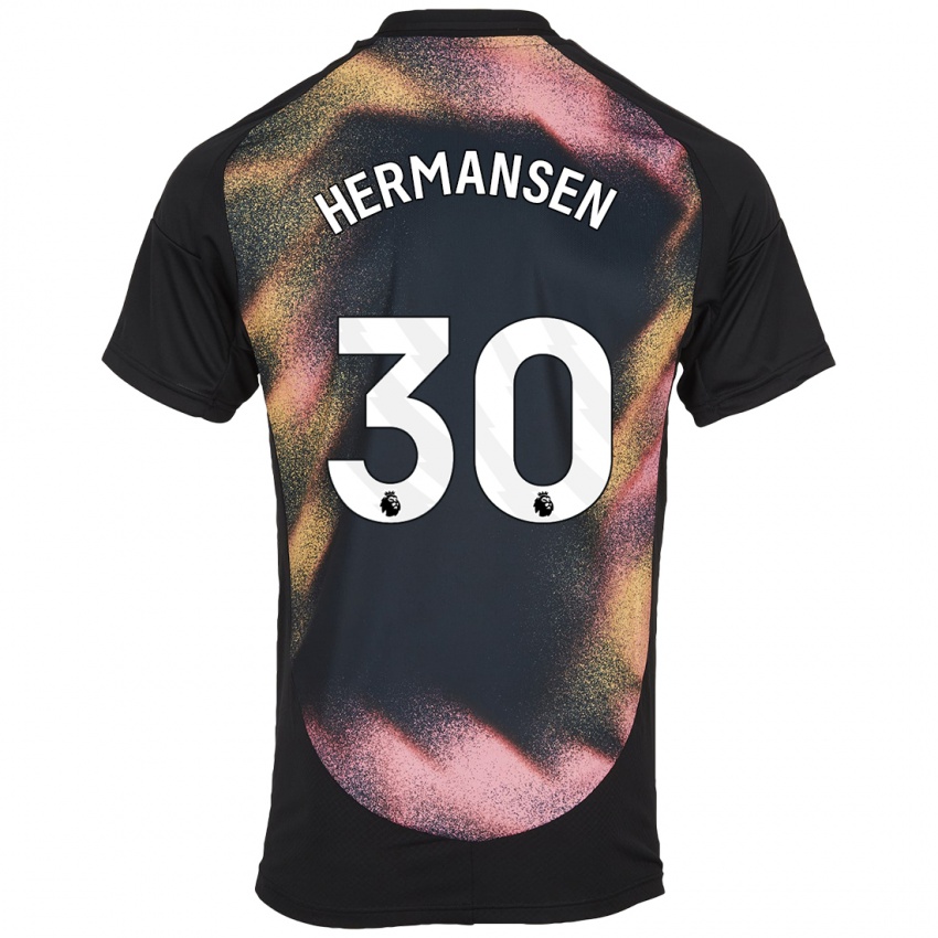 Uomo Maglia Mads Hermansen #30 Nero Bianco Kit Gara Away 2024/25 Maglietta