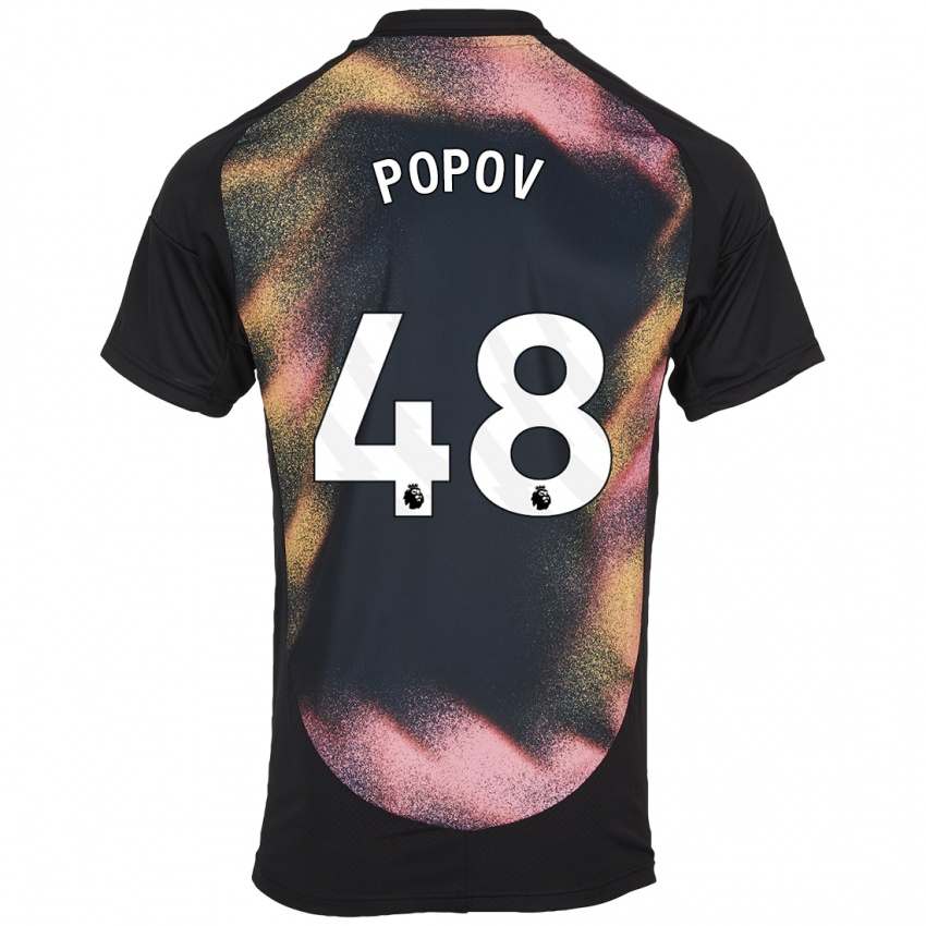 Uomo Maglia Chris Popov #48 Nero Bianco Kit Gara Away 2024/25 Maglietta