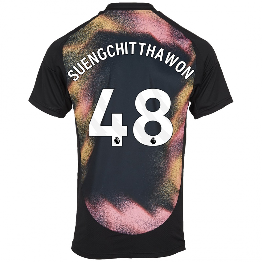 Uomo Maglia Thanawat Suengchitthawon #48 Nero Bianco Kit Gara Away 2024/25 Maglietta