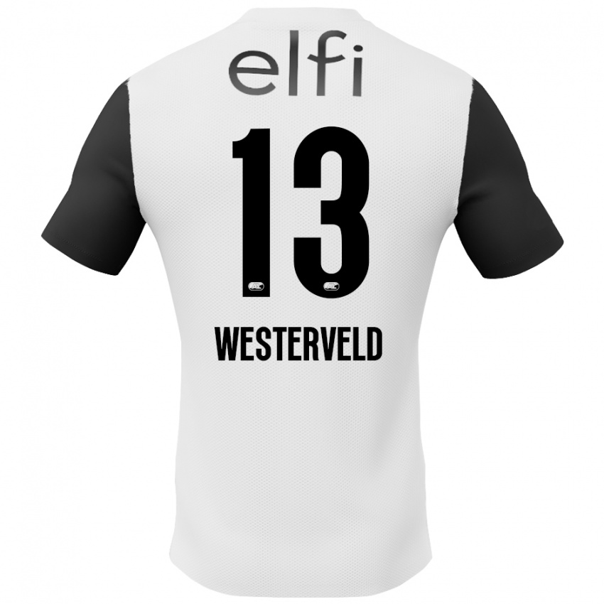 Uomo Maglia Sem Westerveld #13 Bianco Nero Kit Gara Away 2024/25 Maglietta