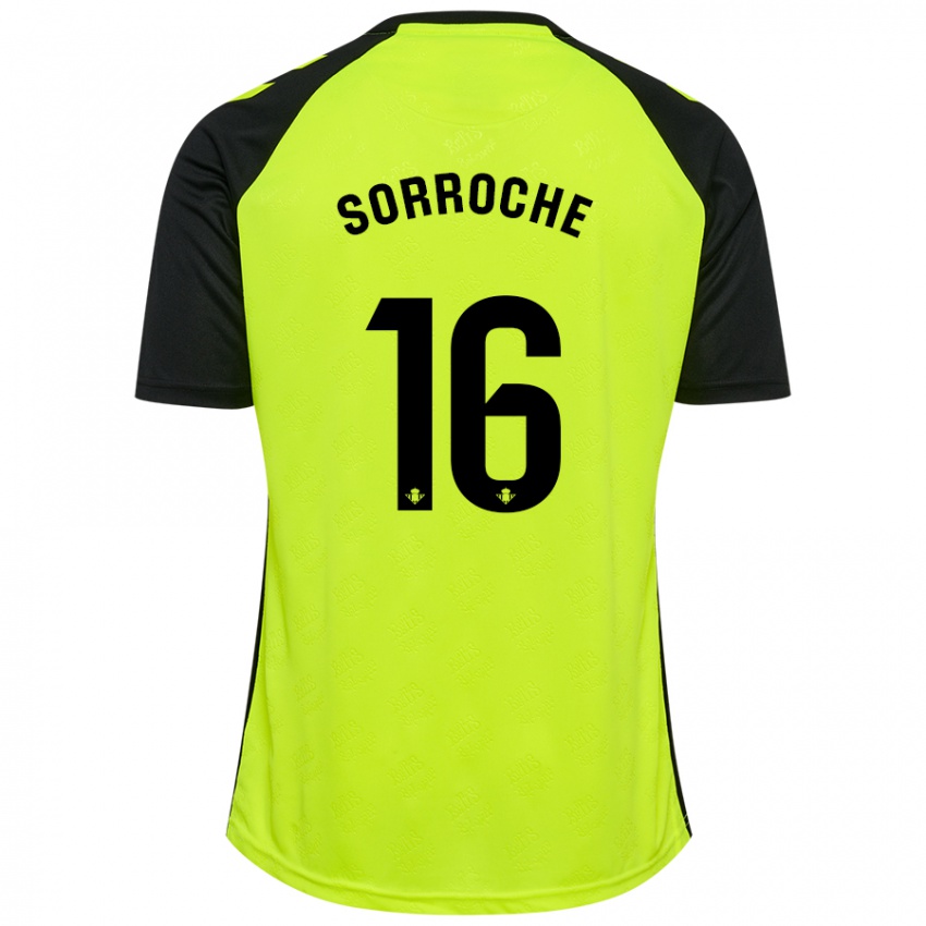 Uomo Maglia Ginés Sorroche #16 Giallo Fluorescente Nero Kit Gara Away 2024/25 Maglietta