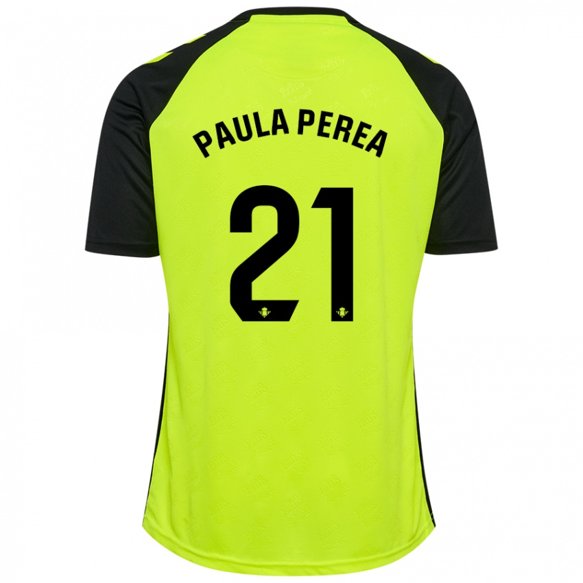 Uomo Maglia Paula Perea Ramírez #21 Giallo Fluorescente Nero Kit Gara Away 2024/25 Maglietta