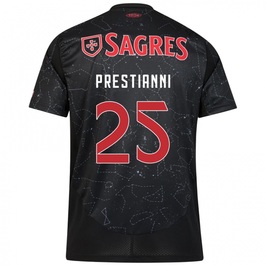 Uomo Maglia Gianluca Prestianni #25 Nero Rosso Kit Gara Away 2024/25 Maglietta