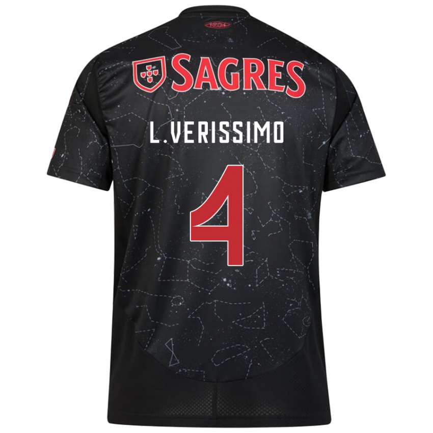 Uomo Maglia Lucas Verissimo #4 Nero Rosso Kit Gara Away 2024/25 Maglietta