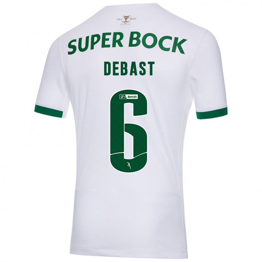 Uomo Maglia Zeno Debast #6 Bianco Verde Kit Gara Away 2024/25 Maglietta