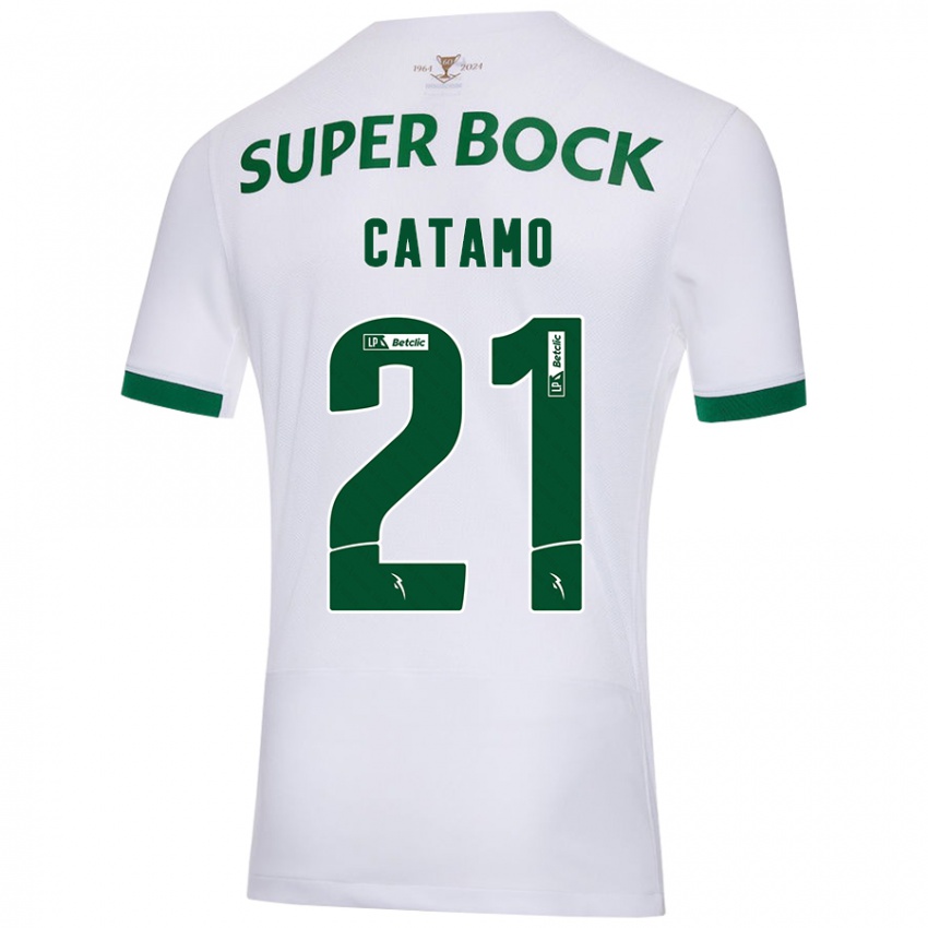 Uomo Maglia Geny Catamo #21 Bianco Verde Kit Gara Away 2024/25 Maglietta