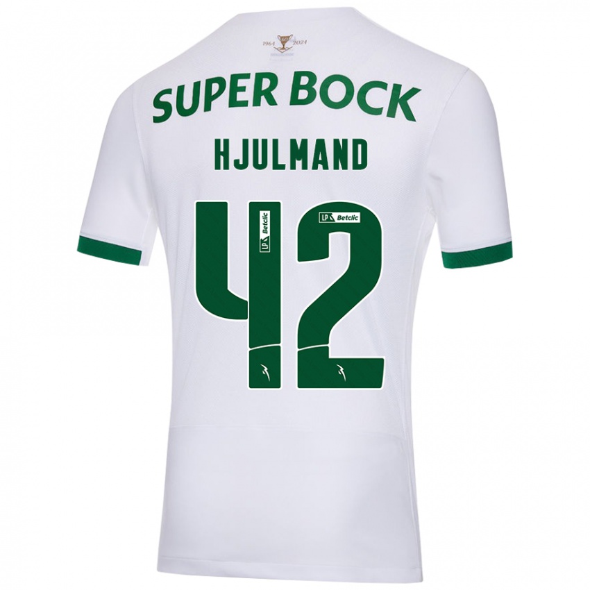 Uomo Maglia Morten Hjulmand #42 Bianco Verde Kit Gara Away 2024/25 Maglietta