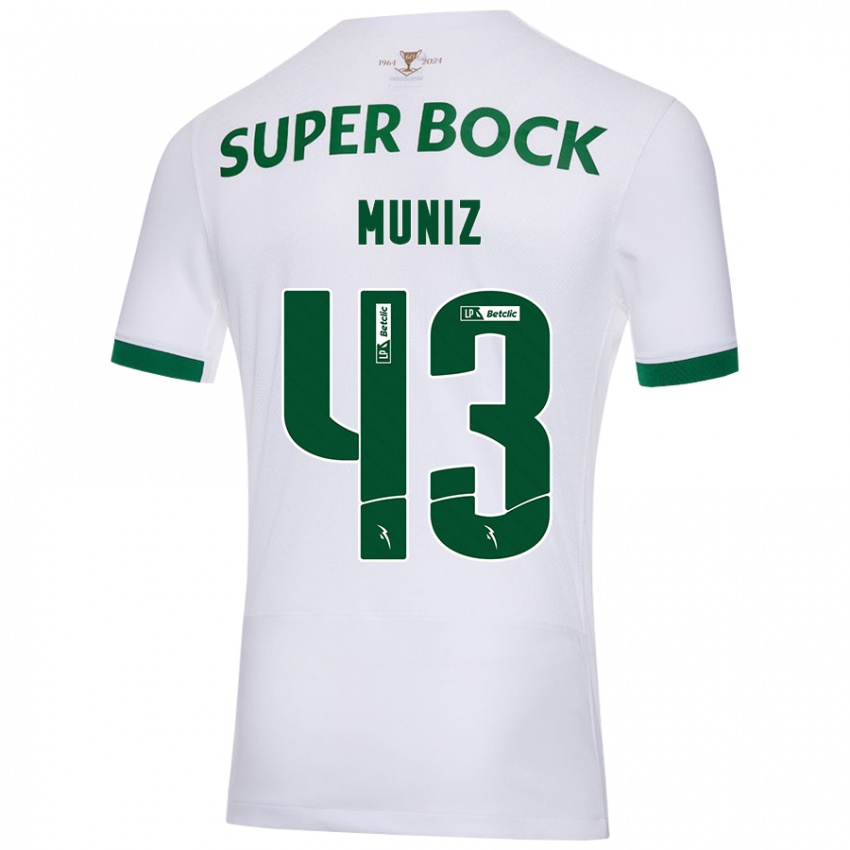 Uomo Maglia João Muniz #43 Bianco Verde Kit Gara Away 2024/25 Maglietta