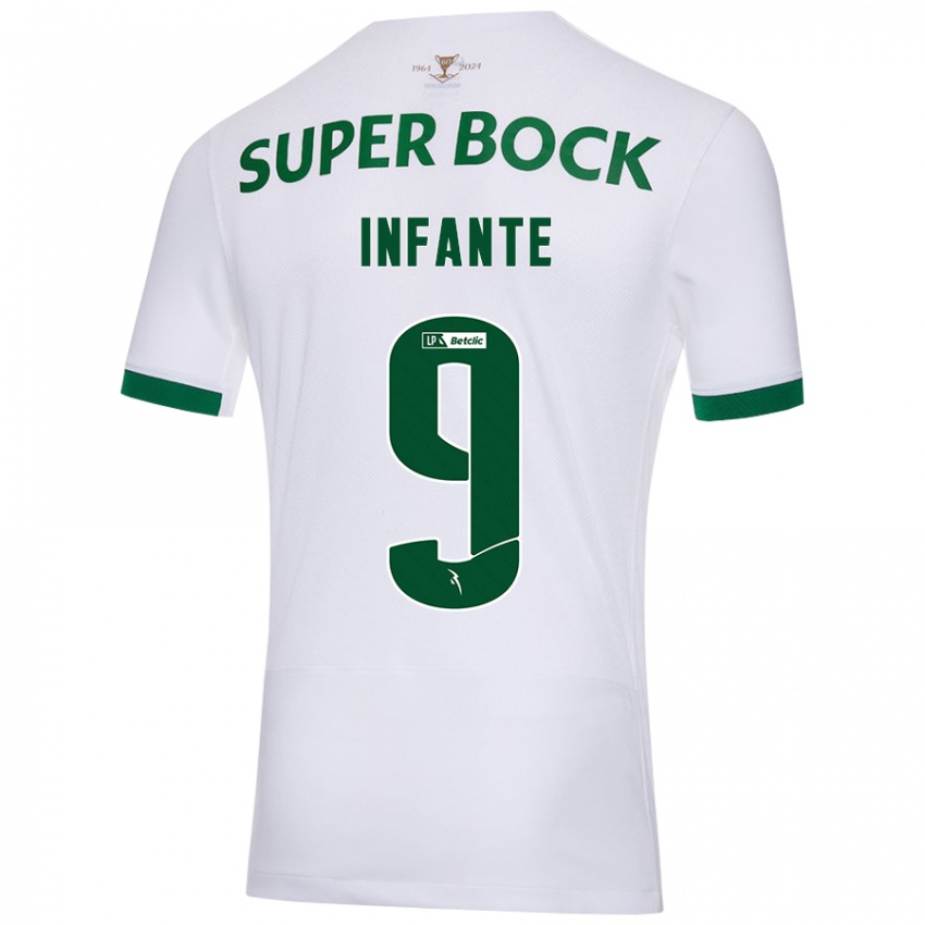 Uomo Maglia João Infante #9 Bianco Verde Kit Gara Away 2024/25 Maglietta