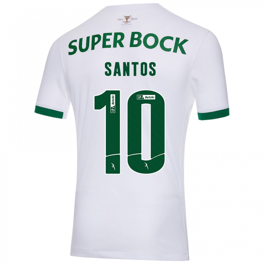 Uomo Maglia Guilherme Santos #10 Bianco Verde Kit Gara Away 2024/25 Maglietta