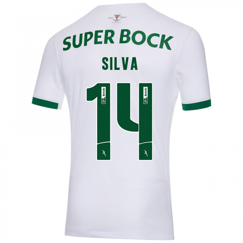 Uomo Maglia Guilherme Silva #14 Bianco Verde Kit Gara Away 2024/25 Maglietta