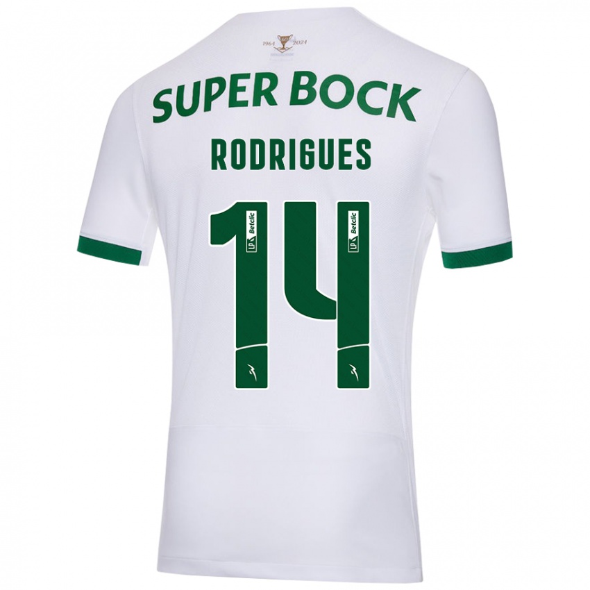 Uomo Maglia Paulo Rodrigues #14 Bianco Verde Kit Gara Away 2024/25 Maglietta