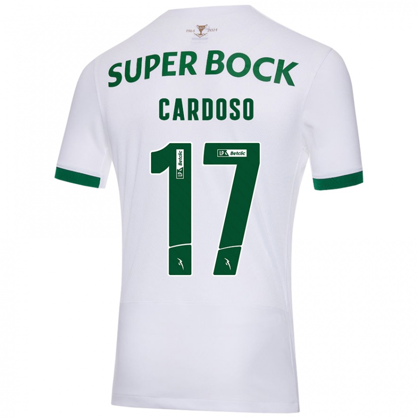 Uomo Maglia Diogo Cardoso #17 Bianco Verde Kit Gara Away 2024/25 Maglietta