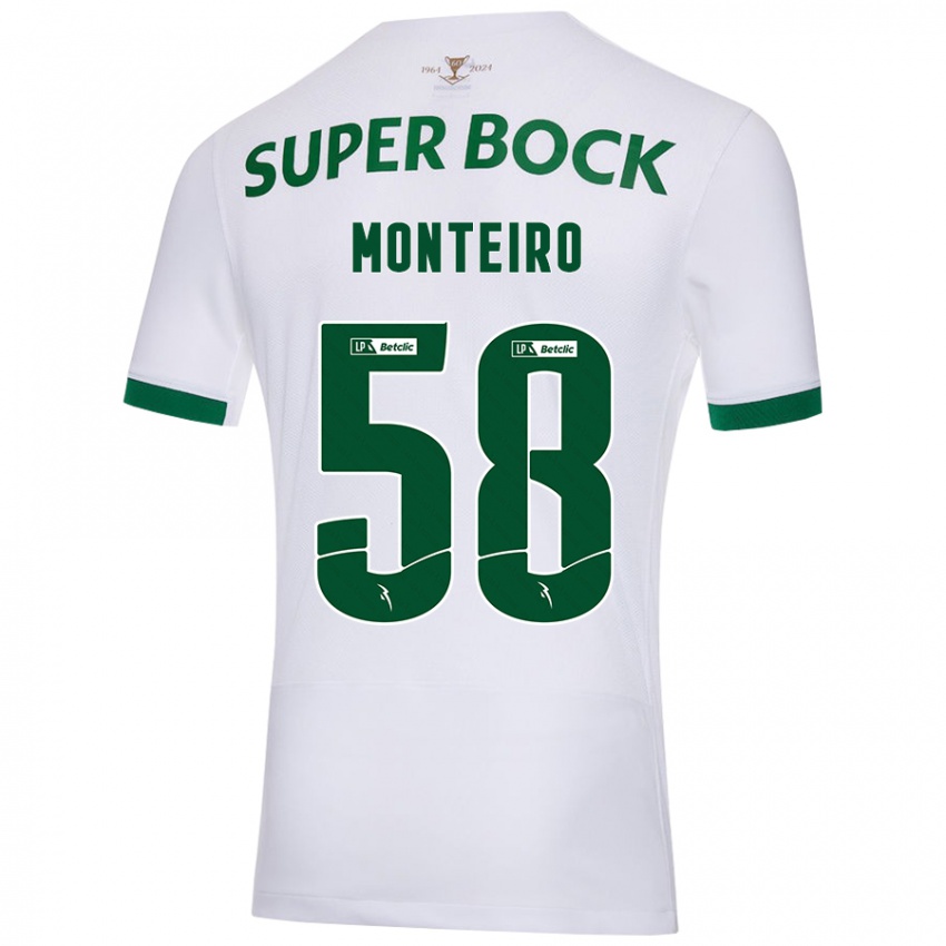 Uomo Maglia David Monteiro #58 Bianco Verde Kit Gara Away 2024/25 Maglietta