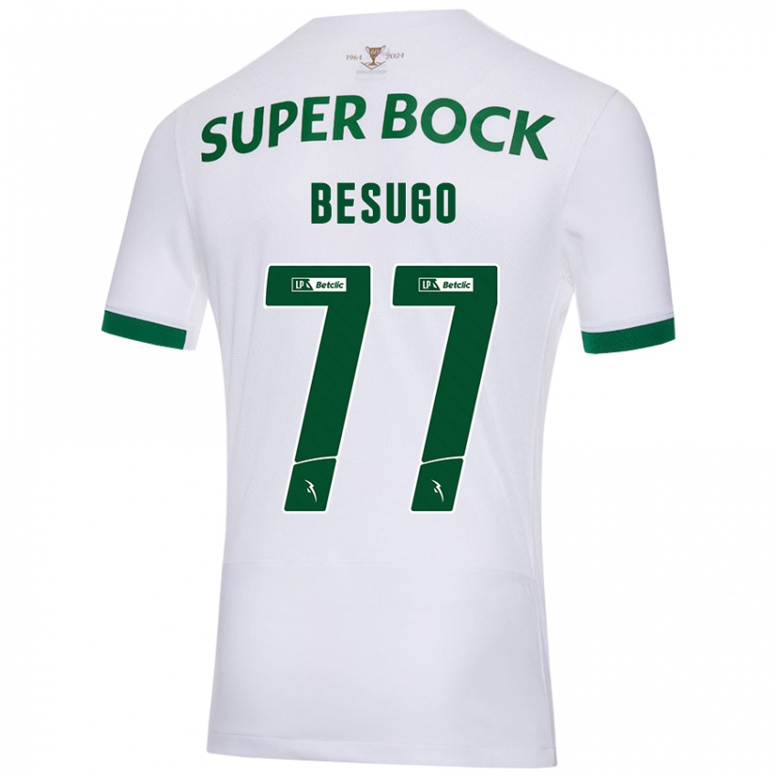 Uomo Maglia Rafael Besugo #77 Bianco Verde Kit Gara Away 2024/25 Maglietta