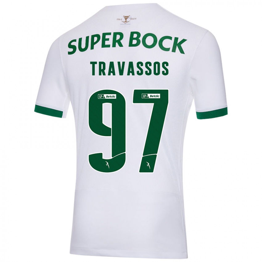 Uomo Maglia Travassos #97 Bianco Verde Kit Gara Away 2024/25 Maglietta