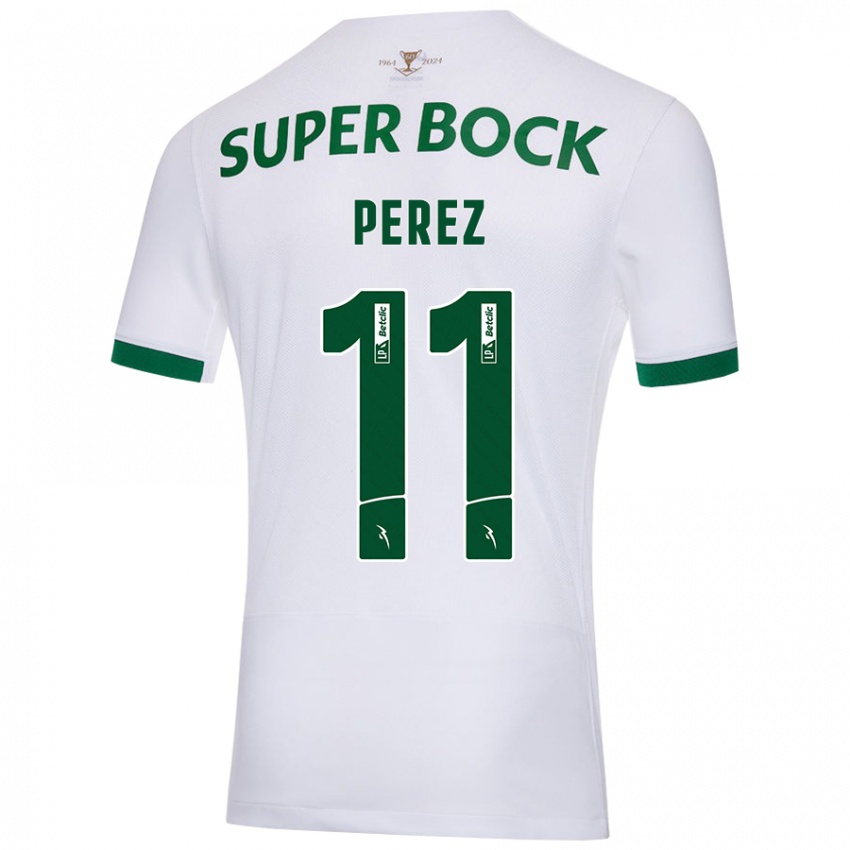 Uomo Maglia Brenda Pérez #11 Bianco Verde Kit Gara Away 2024/25 Maglietta