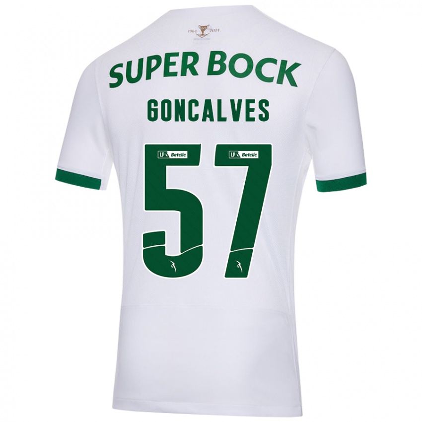 Uomo Maglia Inês Gonçalves #57 Bianco Verde Kit Gara Away 2024/25 Maglietta